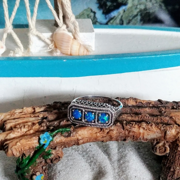 1CT Blue Fire Opal 925 Sterling Silver Art Nouveau - Picture 2 of 5